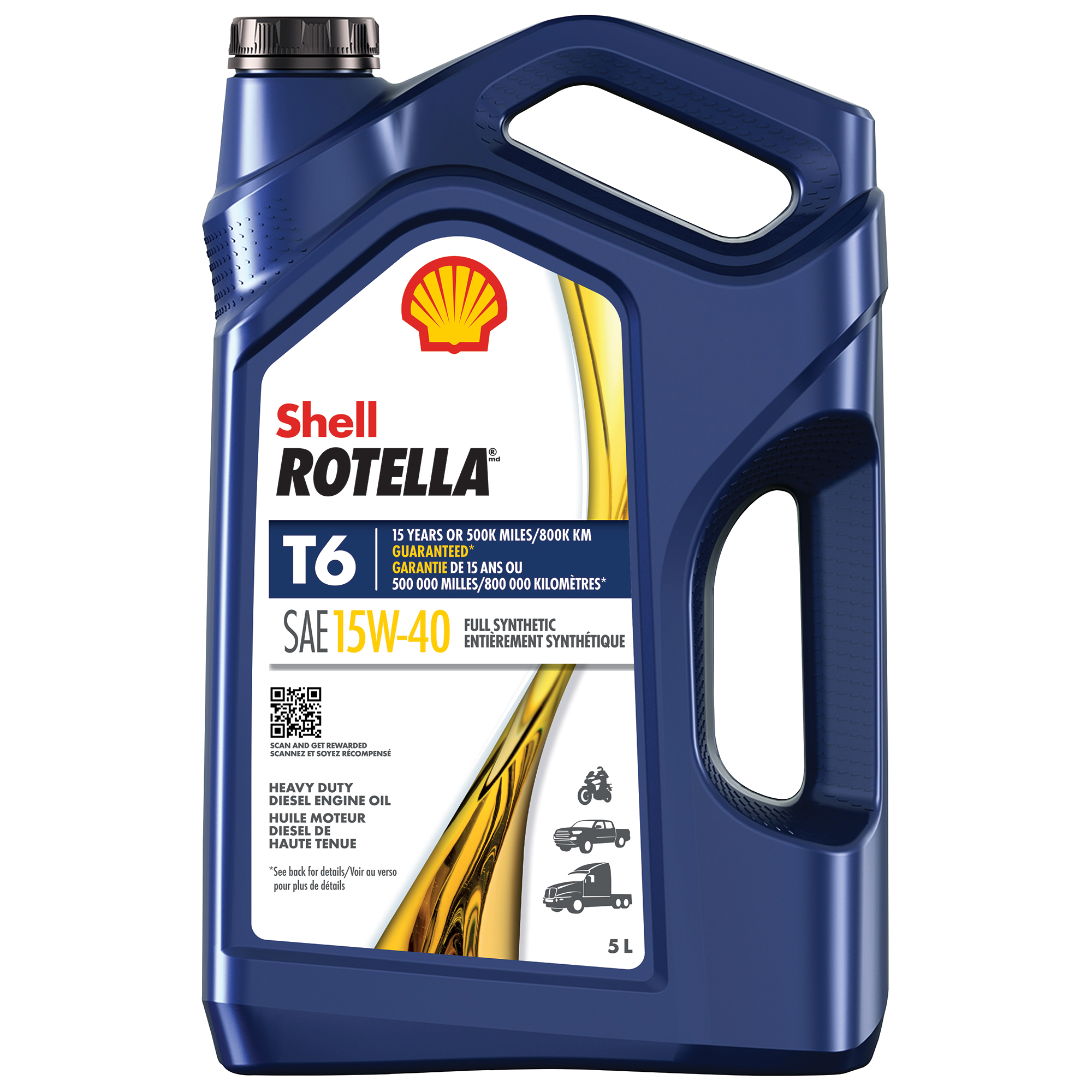 Carafe entièrement synthétique Shell Rotella® T6 15W-40 de 5 L
